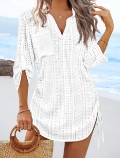 Women's Mini Dress Cut Out Dress Sexy Dress Elegant Casual Daily Regular Fit Solid Color Long Sleeve V Neck Black White Yellow Pink Fall