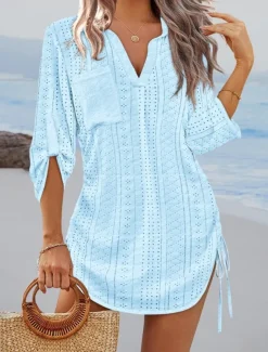 Women's Mini Dress Cut Out Dress Sexy Dress Elegant Casual Daily Regular Fit Solid Color Long Sleeve V Neck Black White Yellow Pink Fall