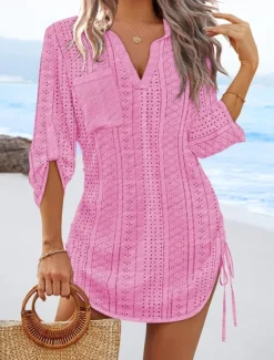 Women's Mini Dress Cut Out Dress Sexy Dress Elegant Casual Daily Regular Fit Solid Color Long Sleeve V Neck Black White Yellow Pink Fall