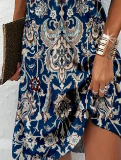 Women's Mini Dress Ethnic Dress Summer Dress Halter Neck Dress Print Dress Ethnic Tribal Outdoor Daily Going out Regular Fit Floral Tribal Sleeveless Halter Neck Blue Summer Spring
