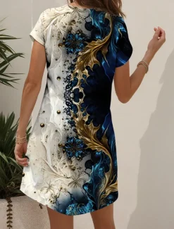 Women's Mini Dress Knit Dress Casual Dress T Shirt Dress Tee Dress Sundress Elegant Vacation Casual Beach Regular Fit Graphic Abstract Marble Short Sleeve V Neck Yellow Red Blue Purple Summer Spring