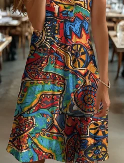 Women's Mini Dress Knit Dress Casual Dress T Shirt Dress Tee Dress Sundress Elegant Vacation Casual Beach Regular Fit Graphic Geometric Abstract Short Sleeve V Neck Yellow Blue Purple Orange Summer