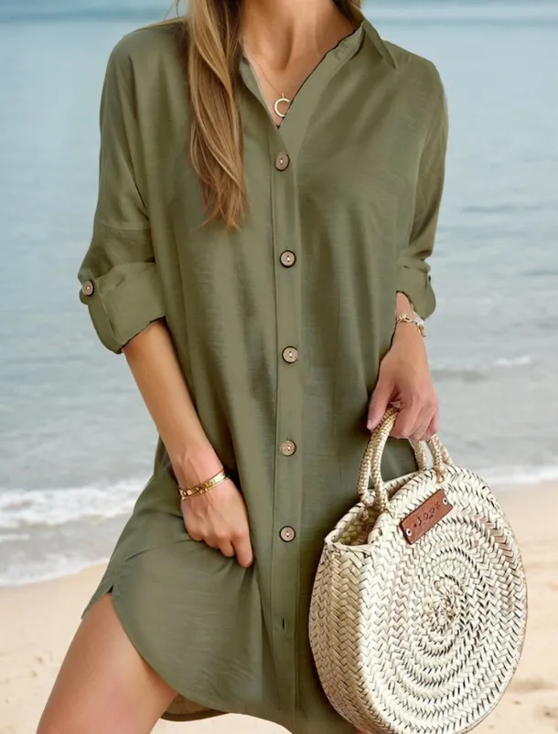 Women's Mini Dress Linen-Inspired Dresses White Dress Shirt Dress Casual Holiday Beach Regular Fit Plain Long Sleeve Lapel Black White Pink Blue Summer Fall
