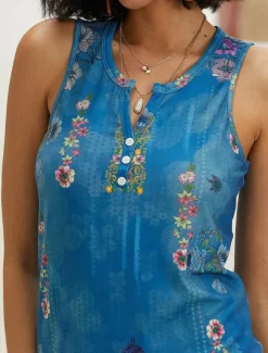 Women's Mini Dress Petite Dress T Shirt Dress Tee Dress Sundress Summer Dress Fashion Modern Boho Outdoor Vacation Casual Regular Fit Floral Sleeveless Split Neck Blue Summer Spring