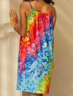 Women's Mini Dress Petite Dress Sundress Shift Dress Summer Dress Tropical Sexy Casual Vacation Daily Beach Loose Fit Color Gradient Sleeveless Crew Neck Rainbow Blue Green Summer Spring