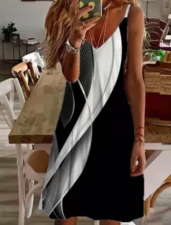 Women's Mini Dress Petite Dress Casual Dress Mini Dress Petite Dress Sundress Summer Dress Stylish Sexy Casual Outdoor Vacation Daily Regular Fit Color Gradient Sleeveless V Neck Black And White