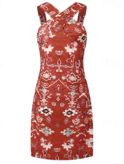 Women's Mini Dress Petite Dress Shift Dress Summer Dress Print Dress Bohemia Vintage Fashion Vacation Casual Daily Loose Fit Graphic Geometric Sleeveless Halter Neck Wine Blue Summer Spring