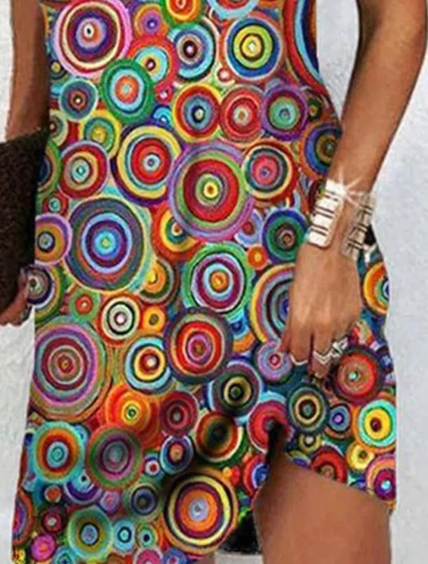 Women's Mini Dress Petite Dress Shift Dress Summer Dress Print Dress Bohemia Vintage Fashion Vacation Casual Daily Loose Fit Graphic Geometric Sleeveless Halter Neck Wine Blue Summer Spring