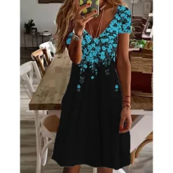 Women's Mini Dress Petite Dress Petite Dress T Shirt Dress Tee Dress Sundress Summer Dress Active Fashion Streetwear Outdoor Vacation Birthday Regular Fit Floral Short Sleeve V Neck Black
