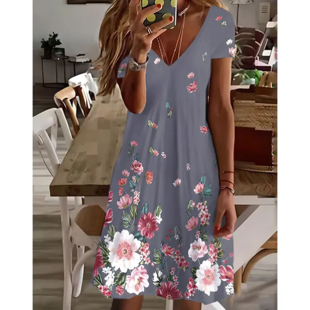 Women's Mini Dress Petite Dress Petite Dress T Shirt Dress Tee Dress Sundress Summer Dress Active Fashion Streetwear Outdoor Vacation Birthday Regular Fit Floral Short Sleeve V Neck Black