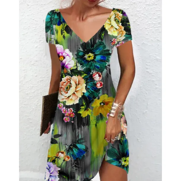 Women's Mini Dress Petite Dress Petite Dress T Shirt Dress Tee Dress Sundress Summer Dress Active Fashion Streetwear Outdoor Vacation Birthday Regular Fit Floral Short Sleeve V Neck Black