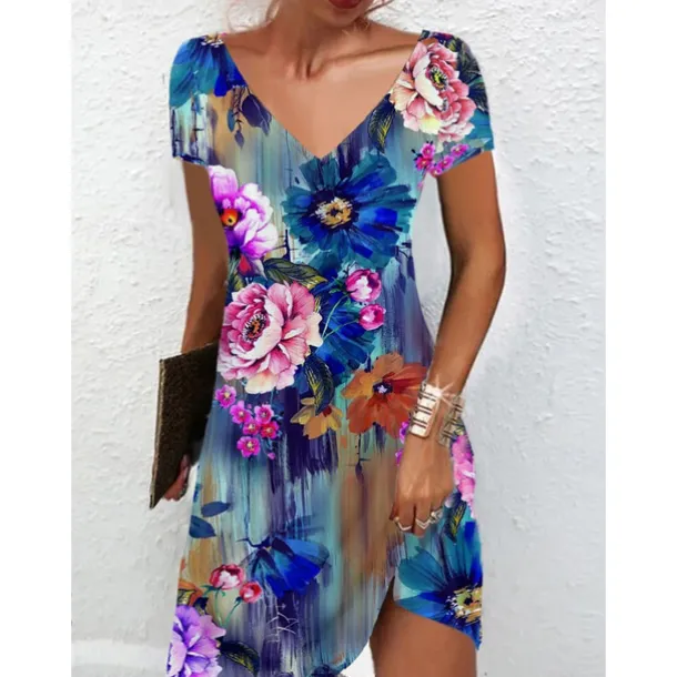 Women's Mini Dress Petite Dress Petite Dress T Shirt Dress Tee Dress Sundress Summer Dress Active Fashion Streetwear Outdoor Vacation Birthday Regular Fit Floral Short Sleeve V Neck Black