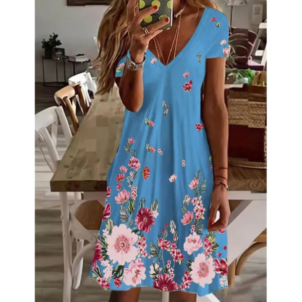 Women's Mini Dress Petite Dress Petite Dress T Shirt Dress Tee Dress Sundress Summer Dress Active Fashion Streetwear Outdoor Vacation Birthday Regular Fit Floral Short Sleeve V Neck Black
