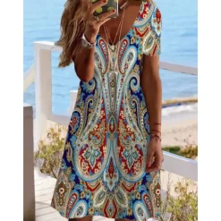 Women's Mini Dress Petite Dress Petite Dress T Shirt Dress Tee Dress Sundress Summer Dress Active Fashion Streetwear Outdoor Vacation Birthday Regular Fit Floral Short Sleeve V Neck Black