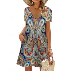 Women's Mini Dress Petite Dress Petite Dress T Shirt Dress Tee Dress Sundress Summer Dress Active Fashion Streetwear Outdoor Vacation Birthday Regular Fit Floral Short Sleeve V Neck Black