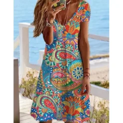 Women's Mini Dress Petite Dress Petite Dress T Shirt Dress Tee Dress Sundress Summer Dress Active Fashion Streetwear Outdoor Vacation Birthday Regular Fit Floral Short Sleeve V Neck Black