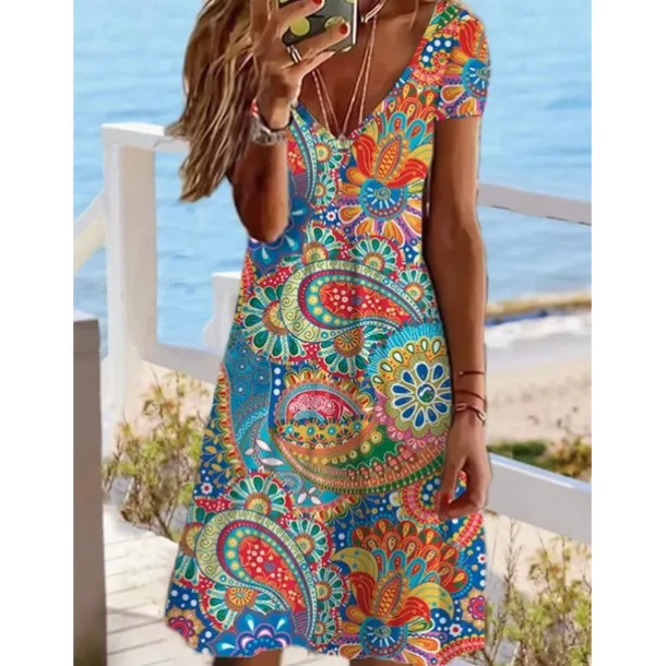 Women's Mini Dress Petite Dress Petite Dress T Shirt Dress Tee Dress Sundress Summer Dress Active Fashion Streetwear Outdoor Vacation Birthday Regular Fit Floral Short Sleeve V Neck Black