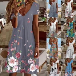 Women's Mini Dress Petite Dress Petite Dress T Shirt Dress Tee Dress Sundress Summer Dress Active Fashion Streetwear Outdoor Vacation Birthday Regular Fit Floral Short Sleeve V Neck Black