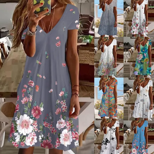 Women's Mini Dress Petite Dress Petite Dress T Shirt Dress Tee Dress Sundress Summer Dress Active Fashion Streetwear Outdoor Vacation Birthday Regular Fit Floral Short Sleeve V Neck Black