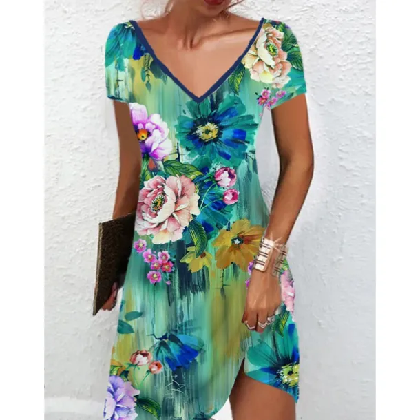 Women's Mini Dress Petite Dress Petite Dress T Shirt Dress Tee Dress Sundress Summer Dress Active Fashion Streetwear Outdoor Vacation Birthday Regular Fit Floral Short Sleeve V Neck Black