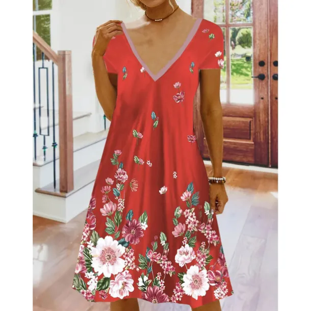 Women's Mini Dress Petite Dress Petite Dress T Shirt Dress Tee Dress Sundress Summer Dress Active Fashion Streetwear Outdoor Vacation Birthday Regular Fit Floral Short Sleeve V Neck Black