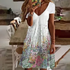 Women's Mini Dress Petite Dress Petite Dress T Shirt Dress Tee Dress Sundress Summer Dress Active Fashion Streetwear Outdoor Vacation Birthday Regular Fit Floral Short Sleeve V Neck Black