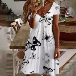 Women's Mini Dress Petite Dress Petite Dress T Shirt Dress Tee Dress Sundress Summer Dress Active Fashion Streetwear Outdoor Vacation Birthday Regular Fit Floral Short Sleeve V Neck Black