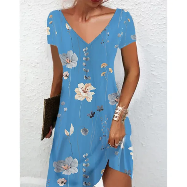 Women's Mini Dress Petite Dress Petite Dress T Shirt Dress Tee Dress Sundress Summer Dress Active Fashion Streetwear Outdoor Vacation Birthday Regular Fit Floral Short Sleeve V Neck Black