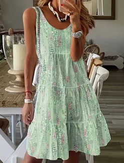 Women's Mini Dress Petite Dress Sundress Shift Dress Tank Dress Active Tropical Fashion Outdoor Vacation Holiday Regular Fit Floral Bohemian Sleeveless U Neck Pink Blue Green Summer Spring
