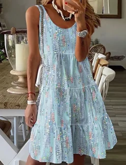 Women's Mini Dress Petite Dress Sundress Shift Dress Tank Dress Active Tropical Fashion Outdoor Vacation Holiday Regular Fit Floral Bohemian Sleeveless U Neck Pink Blue Green Summer Spring