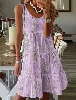 Women's Mini Dress Petite Dress Sundress Shift Dress Tank Dress Active Tropical Fashion Outdoor Vacation Holiday Regular Fit Floral Bohemian Sleeveless U Neck Pink Blue Green Summer Spring