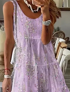 Women's Mini Dress Petite Dress Sundress Shift Dress Tank Dress Active Tropical Fashion Outdoor Vacation Holiday Regular Fit Floral Bohemian Sleeveless U Neck Pink Blue Green Summer Spring