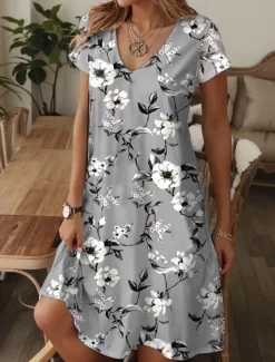 Women's Mini Dress Petite Dress Casual Dress Sundress A Line Dress Summer Dress Elegant Vacation Stylish Vacation Daily Regular Fit Floral Graphic Ditsy Floral Short Sleeve Crew Neck Pink Blue