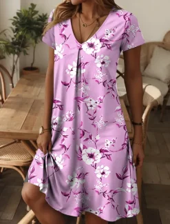 Women's Mini Dress Petite Dress Casual Dress Sundress A Line Dress Summer Dress Elegant Vacation Stylish Vacation Daily Regular Fit Floral Graphic Ditsy Floral Short Sleeve Crew Neck Pink Blue