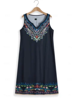 Women's Mini Dress Petite Dress T Shirt Dress Tee Dress Sundress Summer Dress Fashion Modern Mature Outdoor Vacation Casual Regular Fit Floral Sleeveless Split Neck Yellow Purple Summer