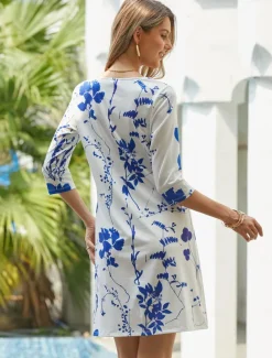 Women's Mini Dress Petite Dress T Shirt Dress Tee Dress Shift Dress Summer Dress Active Fashion Streetwear Outdoor Vacation Work Regular Fit Ombre Floral Half Sleeve V Neck White Khaki