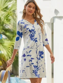 Women's Mini Dress Petite Dress T Shirt Dress Tee Dress Shift Dress Summer Dress Active Fashion Streetwear Outdoor Vacation Work Regular Fit Ombre Floral Half Sleeve V Neck White Khaki