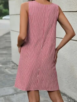 Women's Mini Dress Shift Dress Slip Dress Casual Outdoor Going out Regular Fit Stripe Sleeveless U Neck Black Pink Red Blue Summer