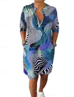 Women's Mini Dress Shift Dress Casual Outdoor Regular Fit Graphic Sleeveless V Neck Blue Purple Green Summer