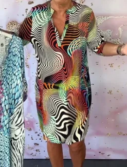 Women's Mini Dress Shift Dress Casual Outdoor Regular Fit Graphic Sleeveless V Neck Blue Purple Green Summer