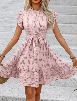 Women's Mini Dress Shirt Dress Casual Dress A Line Dress Stylish Casual Vacation Daily Regular Fit Polka Dot Short Sleeve V Neck Magenta Pink Navy Blue Blue Summer