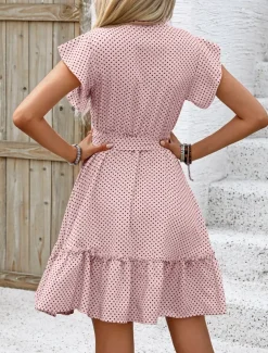 Women's Mini Dress Shirt Dress Casual Dress A Line Dress Stylish Casual Vacation Daily Regular Fit Polka Dot Short Sleeve V Neck Magenta Pink Navy Blue Blue Summer