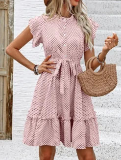 Women's Mini Dress Shirt Dress Casual Dress A Line Dress Stylish Casual Vacation Daily Regular Fit Polka Dot Short Sleeve V Neck Magenta Pink Navy Blue Blue Summer