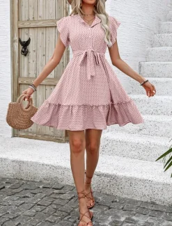 Women's Mini Dress Shirt Dress Casual Dress A Line Dress Stylish Casual Vacation Daily Regular Fit Polka Dot Short Sleeve V Neck Magenta Pink Navy Blue Blue Summer