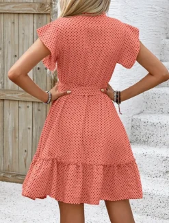 Women's Mini Dress Shirt Dress Casual Dress A Line Dress Stylish Casual Vacation Daily Regular Fit Polka Dot Short Sleeve V Neck Magenta Pink Navy Blue Blue Summer