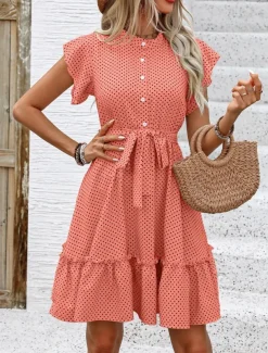 Women's Mini Dress Shirt Dress Casual Dress A Line Dress Stylish Casual Vacation Daily Regular Fit Polka Dot Short Sleeve V Neck Magenta Pink Navy Blue Blue Summer