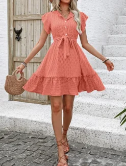Women's Mini Dress Shirt Dress Casual Dress A Line Dress Stylish Casual Vacation Daily Regular Fit Polka Dot Short Sleeve V Neck Magenta Pink Navy Blue Blue Summer