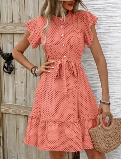 Women's Mini Dress Shirt Dress Casual Dress A Line Dress Stylish Casual Vacation Daily Regular Fit Polka Dot Short Sleeve V Neck Magenta Pink Navy Blue Blue Summer