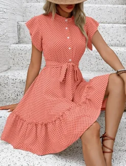 Women's Mini Dress Shirt Dress Casual Dress A Line Dress Stylish Casual Vacation Daily Regular Fit Polka Dot Short Sleeve V Neck Magenta Pink Navy Blue Blue Summer