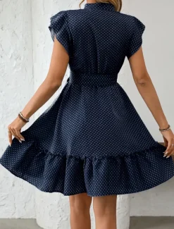 Women's Mini Dress Shirt Dress Casual Dress A Line Dress Stylish Casual Vacation Daily Regular Fit Polka Dot Short Sleeve V Neck Magenta Pink Navy Blue Blue Summer